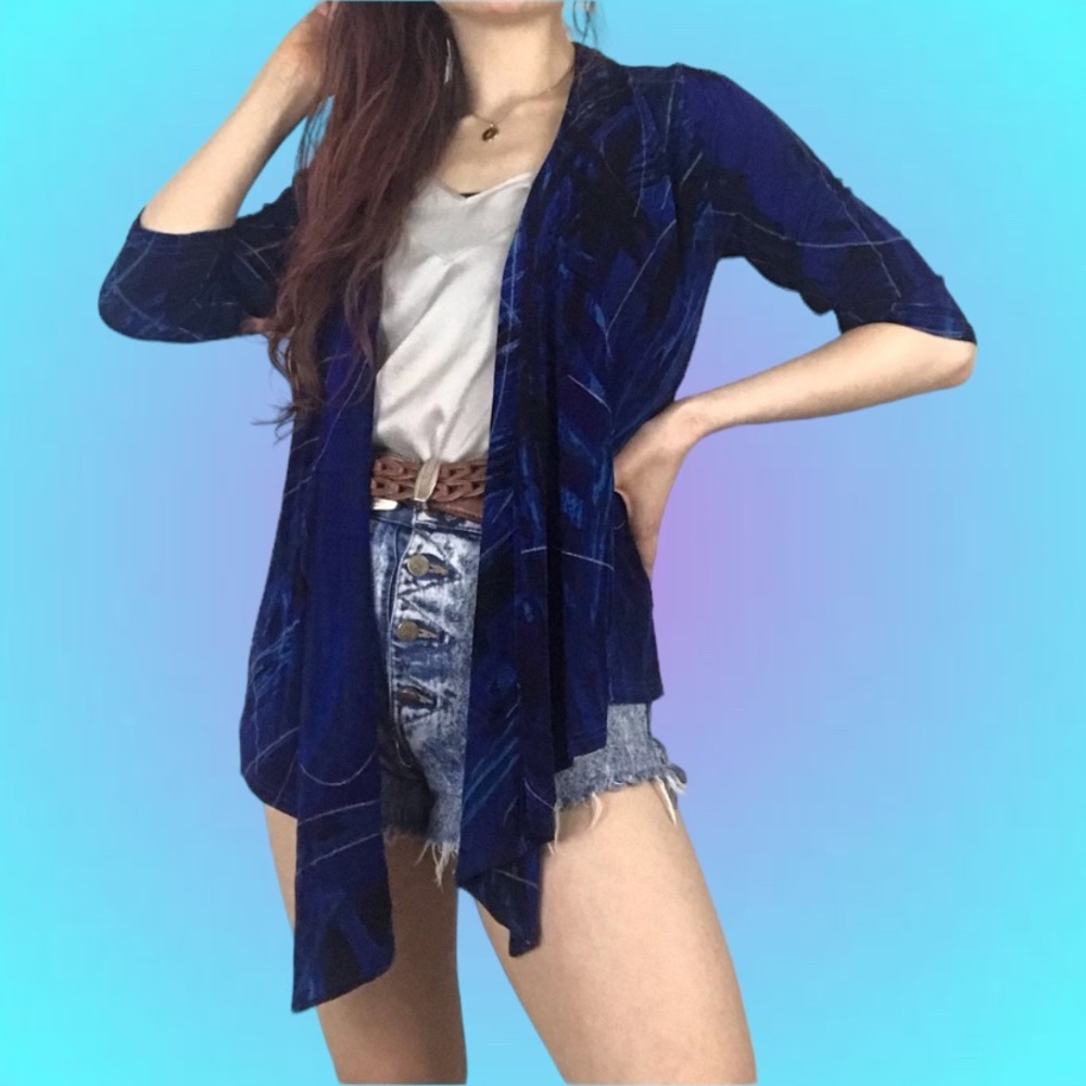 Vintage Waterfall Front 3/4 Sleeve Stretchy Cardi